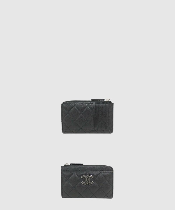 샤넬 CC 퀄팅 캐비어 지퍼 카드지갑 블랙 AP3836