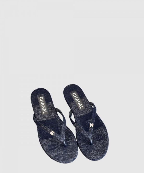 샤넬 CC 로고 크리스탈 블루 데님 쪼리 슬리퍼 G45716